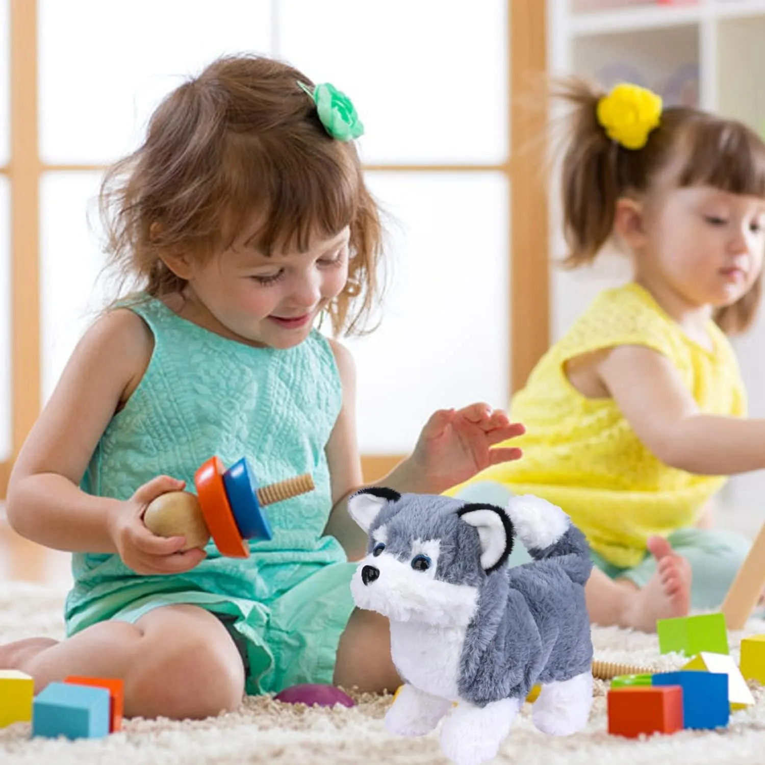 WorWoder Plush Alaska Toy Puppy Electronic Interactive Pet Dog - Walking, Barking, Tail Wagging, Stretching Companion Animal for Kids (Alaska Dog)
