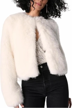 Wyeysyt Women's Cropped Faux Fur Jacket Winter Fashion Long Sleeve Open Front Cardigan Fluffy Shaggy Warm Short Coat