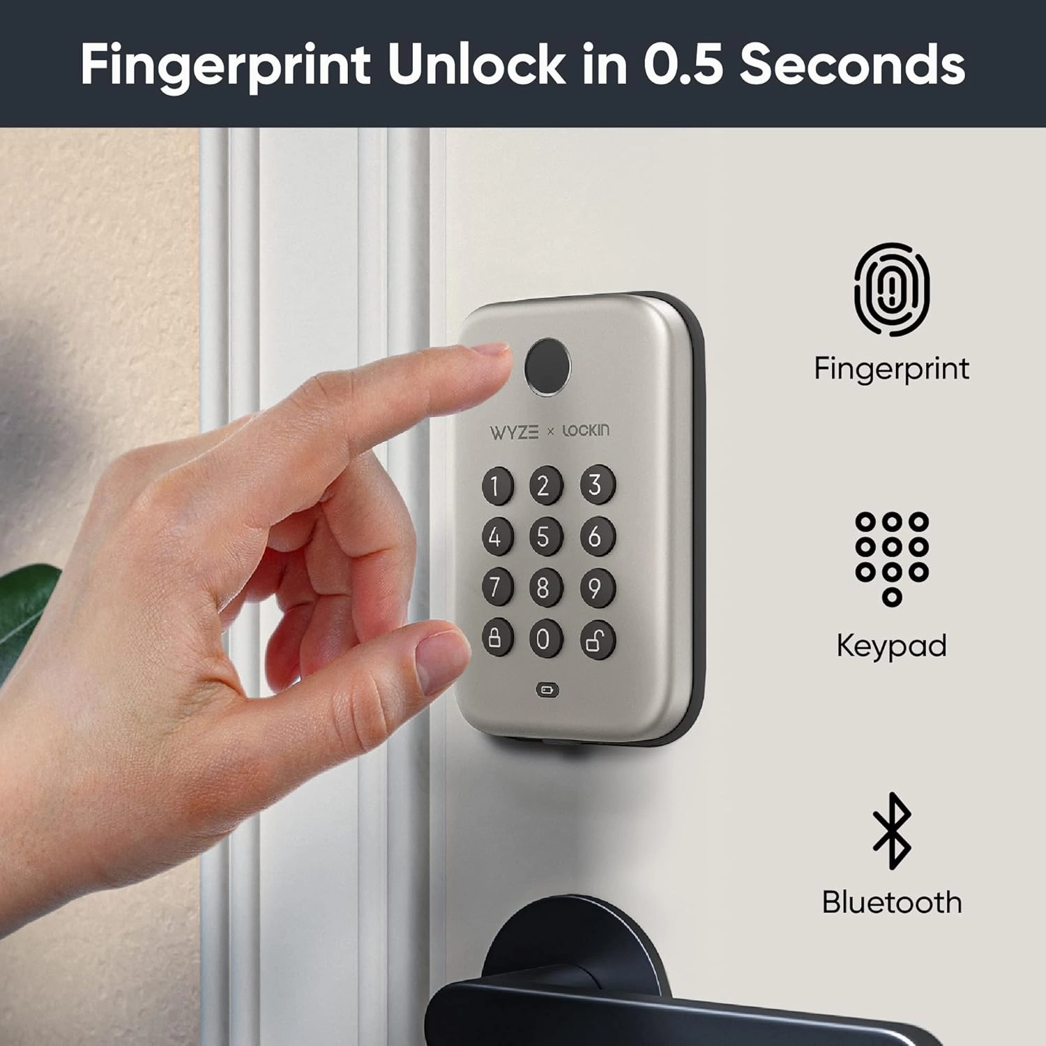 Wyze Auto-Lock Bolt, Fingerprint Keyless Entry Door Smart Bluetooth Deadbolt Replacement, Backlit Keypad, IPX5 Weatherproof, in-App History and Scheduled Access, BHMA, UL 20-Min Fire Rated