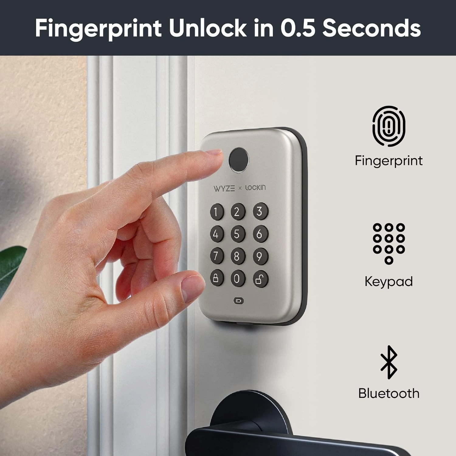 Wyze Auto-Lock Bolt, Fingerprint Keyless Entry Door Smart Bluetooth Deadbolt Replacement, Backlit Keypad, IPX5 Weatherproof, in-App History and Scheduled Access, BHMA, UL 20-Min Fire Rated