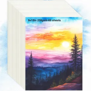 XWT Watercolor Paper Bulk 60 Sheets, 9x12in 110lb/230gsm, Cold Pressed Textured Water Color Paper, Art Supplies for Drawing, Painting, Card Making, Gift for Artists, Students, Kids on Christmas