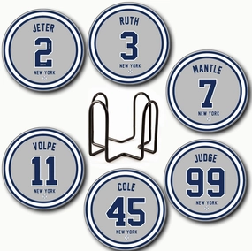 Yankee Coasters for Drinks, New York Baseball Ceramic Coasters Set of 6, Yankee Gift for Man Home Decor