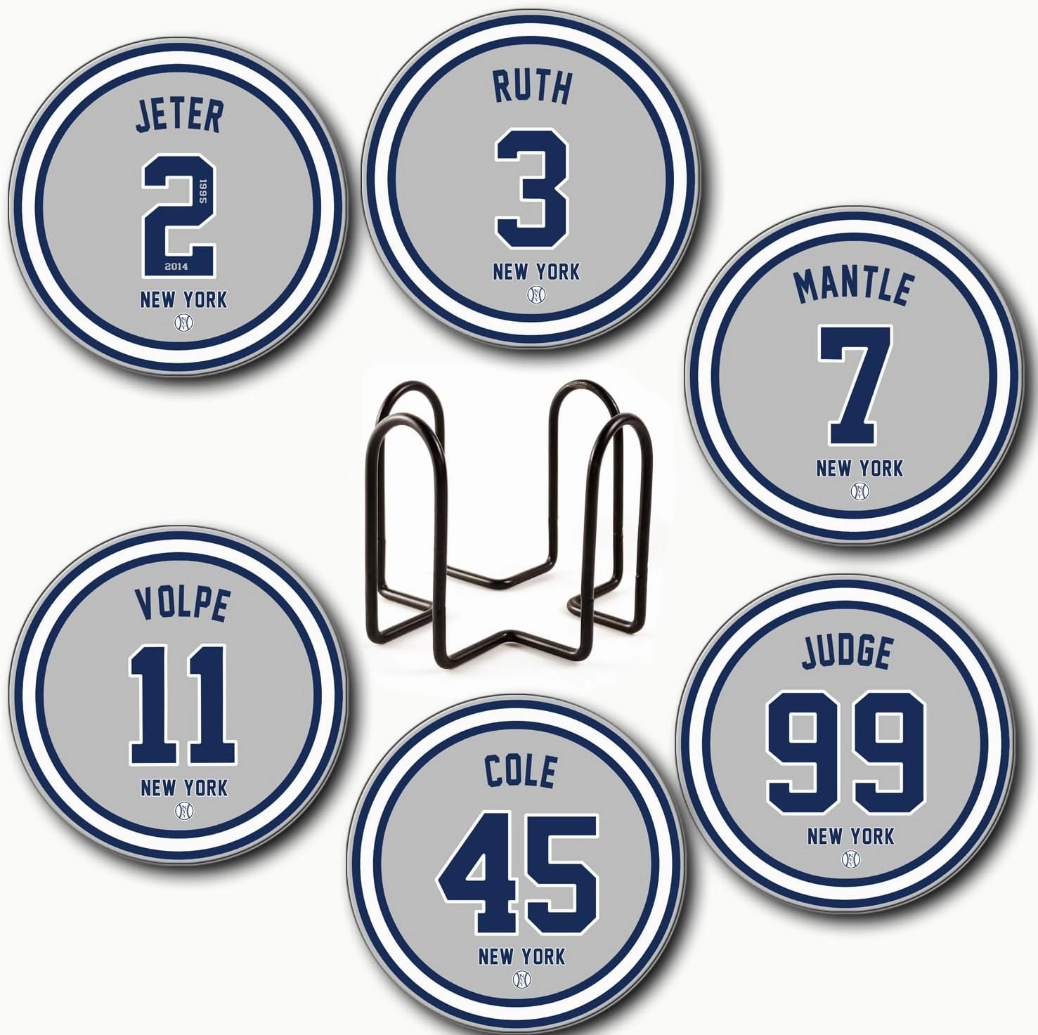 Yankee Coasters for Drinks, New York Baseball Ceramic Coasters Set of 6, Yankee Gift for Man Home Decor