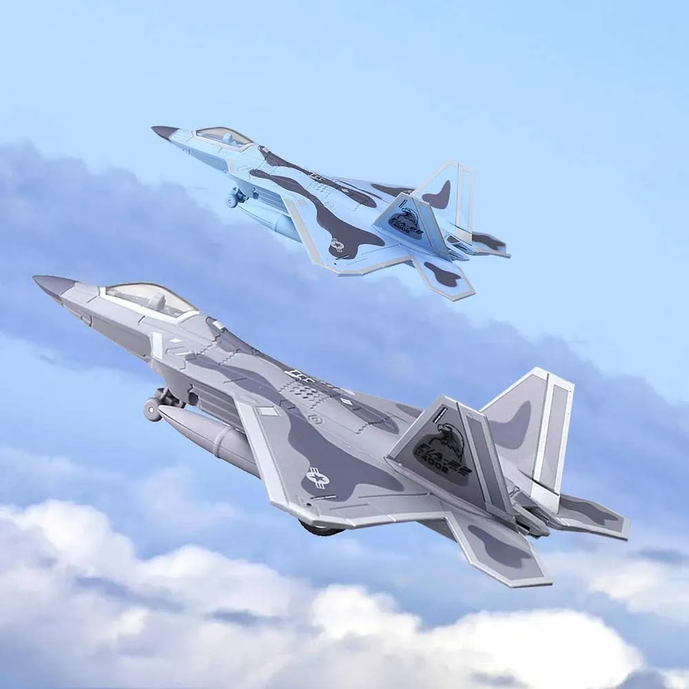 YEIBOBO ! F-22 Fighter - 1/100 Diecast Airplane Model Pull Back Fighter Toy (Blue)