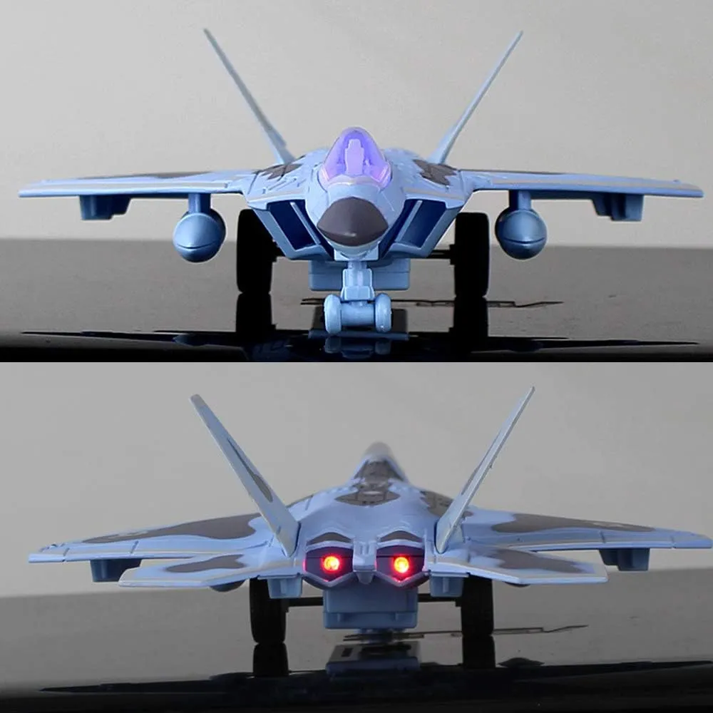 YEIBOBO ! F-22 Fighter - 1/100 Diecast Airplane Model Pull Back Fighter Toy (Blue)