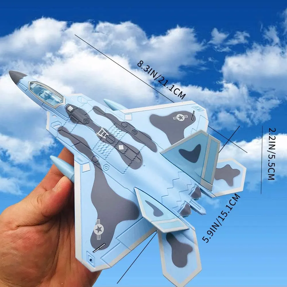 YEIBOBO ! F-22 Fighter - 1/100 Diecast Airplane Model Pull Back Fighter Toy (Blue)