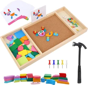 YHZAN Kids Wooden Building Blocks Set, Hammer and Nails Game Children Toys for Toddlers and Preschoolers, Build a House, Castle, Car, Boat (Modern, Large Size)