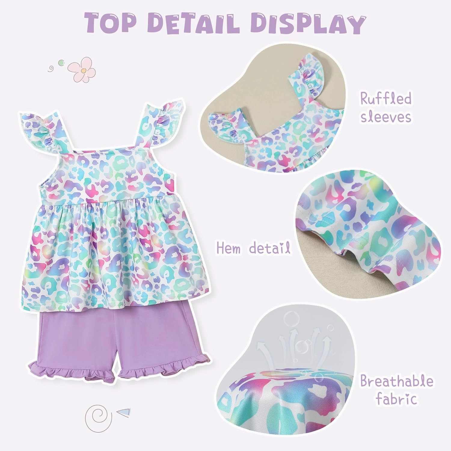YUEMION Toddler Girl Clothes, 2Pcs Baby Girl Summer Outfits Ruffle Sleeveless Shirts Floral Tops   Shorts Clothing Set 1-5T