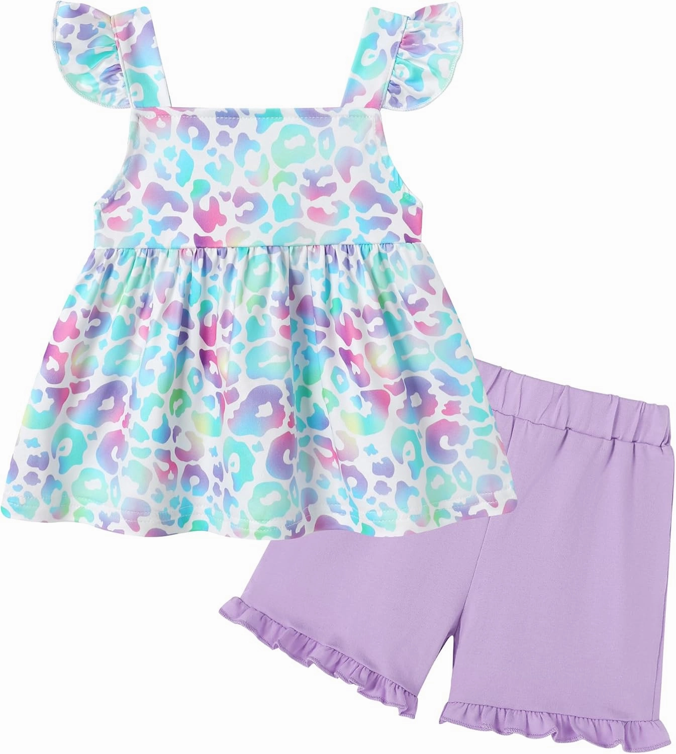 YUEMION Toddler Girl Clothes, 2Pcs Baby Girl Summer Outfits Ruffle Sleeveless Shirts Floral Tops   Shorts Clothing Set 1-5T