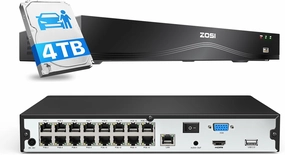ZOSI 4K 24CH Network Video Recorder, 24 Channel 16-Port 8MP Dual-Disk Backup POE NVR Surveillance System, Pre-Installed 4TB Hard Drive, 24/7 Recording, Only Work with 4K/5MP/4MP/3MP HD ZOSI PoE Camera
