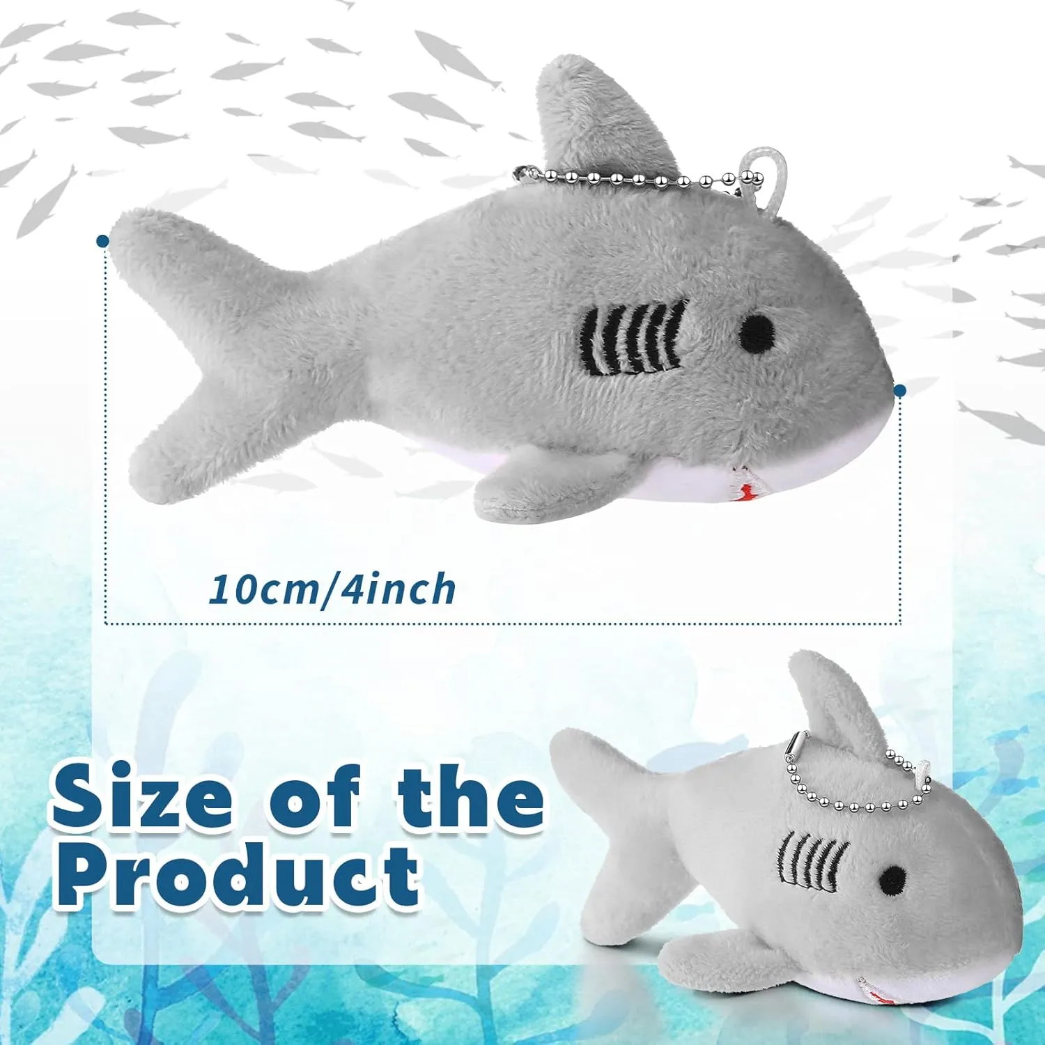 Zubebe 24 Pcs Shark Party Favors Bulk Shark Keychain Plush Mini Animal Stuffed for Baby Shower Classroom School Birthday Party Decorations(Gray)