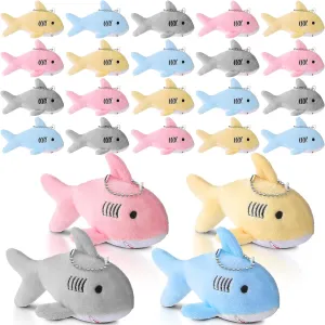Zubebe 24 Pcs Shark Party Favors Bulk Shark Keychain Plush Mini Animal Stuffed for Baby Shower Classroom School Birthday Party Decorations(Multicolor)